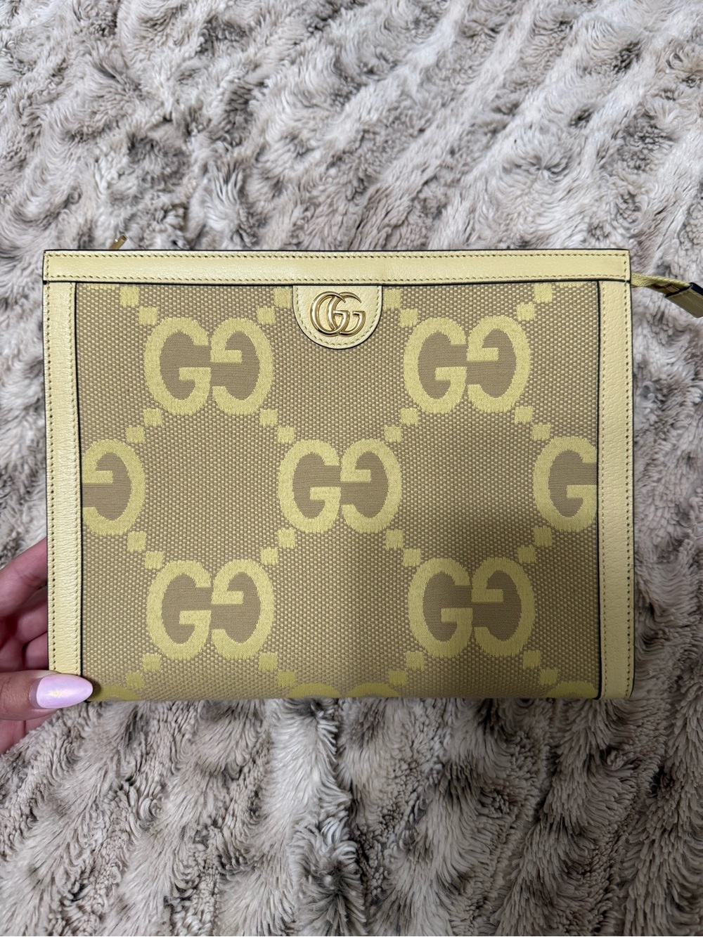 Gucci Ophidia Jumbo GG Clutch, Yellow